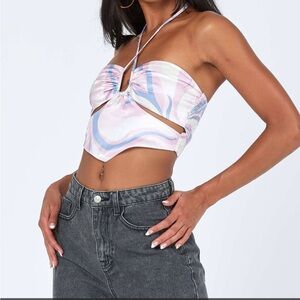 Princess Polly Stylish Halter Neck Women Top - Pink and Blue - Size 8
